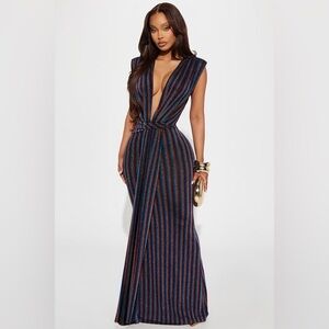 Metallic Rainbow Maxi Dress Deep V Bodycon Birthday Glam